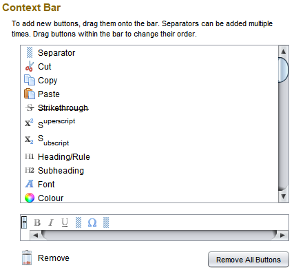 the context bar editing controls