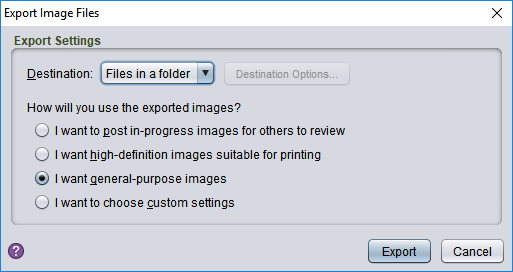 the image export dialog
