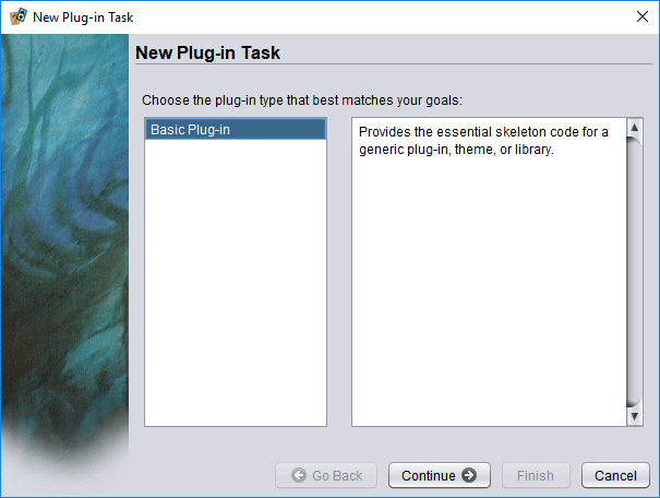 New Plug-in dialog page 1