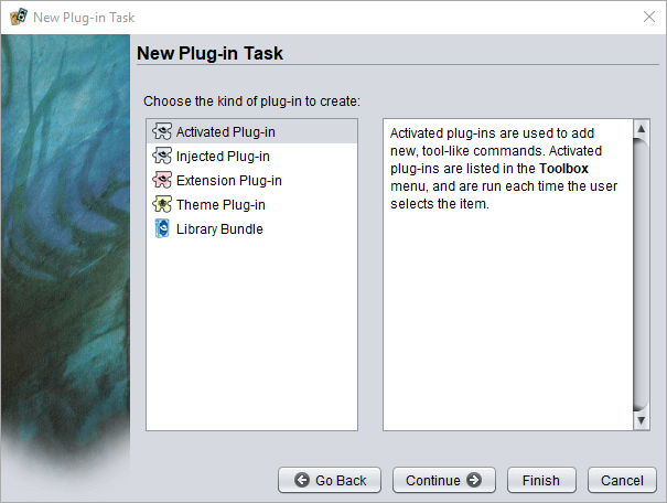 New Plug-in dialog page 2