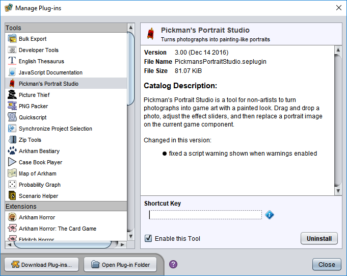 plug-in manager dialog