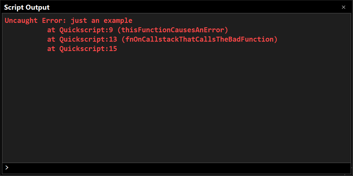 Example error shown in the script console