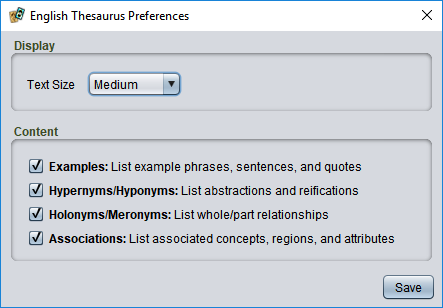 the thesaurus preferences