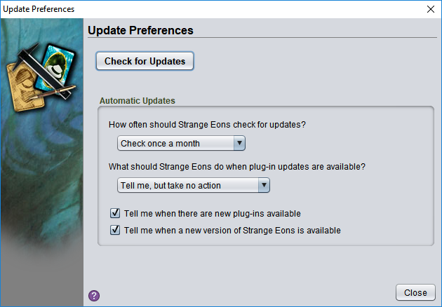 the update preference dialog